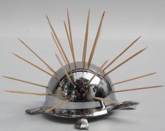 Vintage 50er-60er Jahre Metall Chrom Schildkröte Zahnstocher Aperitif Halter Irwin Ware Mid Century Modern Sammler Geschenk Wohnkultur Figur