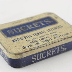 Vintage Small Sucrets Metal Tin Box Container Advertisement Pharmacy Mid Century