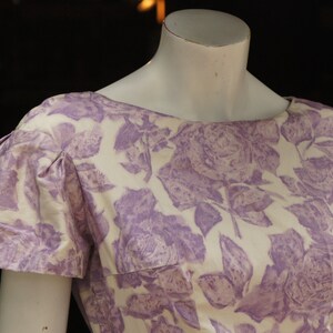 Vintage 50s Purple Floral Rose Print Dress Retro Mid Century Wiggle Dress Midi Dress image 3