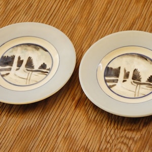 Vintage 20s Norwegian Hand Painted Bread Plates By Porsgrunn Norge Scandinavian Farmhouse Collectible Wall Decor Gift