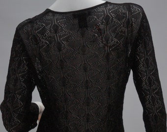 Vintage 80s Sheer Black Lace Long Sleeve T-shirt Top Goth
