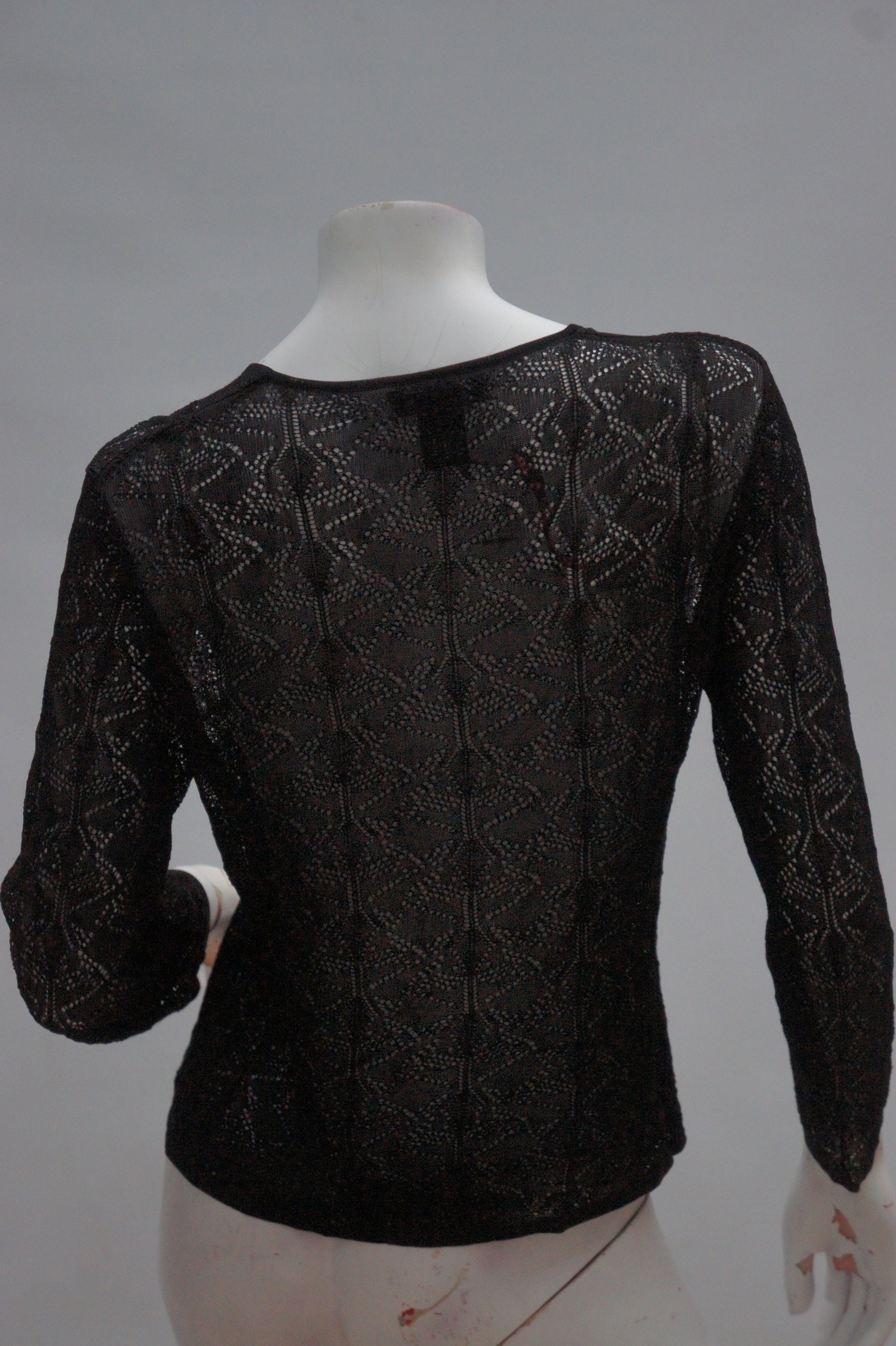 Vintage 80s Sheer Black Lace Long Sleeve T-shirt Top Goth Vintage 80s Sheer Black Lace Long Sleeve T-shirt Top Goth