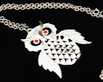 Vintage 60s Owl Necklace Costume Jewelry Mod Retro Mid Century Gift
