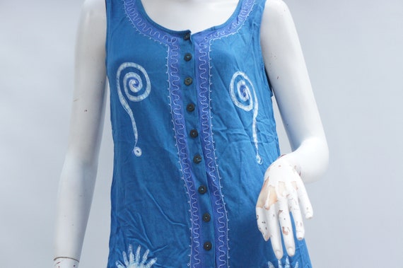 Vintage 90s Embroidered Batik Print Maxi Dress Bo… - image 6