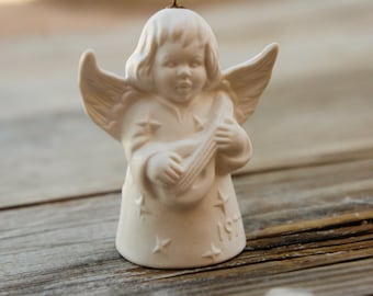 Figura de ángel de porcelana blanca de los años 70 de Goebel, Alemania, en su caja original, adorno coleccionable, regalo retro shabby chic.