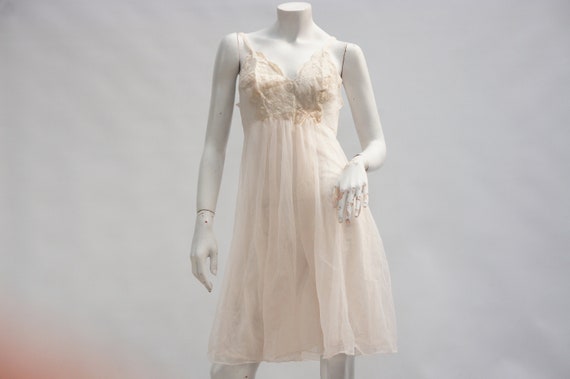 Vintage 50s-60s Lace and Chiffon Negligee Slip Dr… - image 1