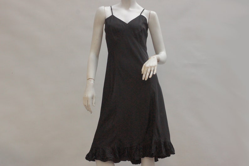 Vintage 30s Black Rayon Slip Dress Lingerie Art deco Little Black Dress image 1