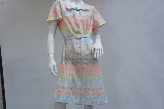 Vintage 60s Belted Sheer Midi Dress With Bow Retr… - image 10