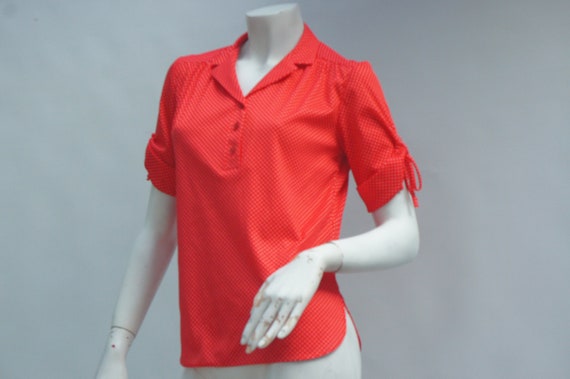 Vintage 70s-80s Red Polka Dot Short Sleeve Knit B… - image 5