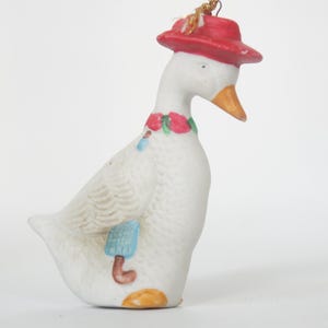 Vintage 90s Porcelain Goose Christmas Ornament Cottagecore Farmhouse Home Decor