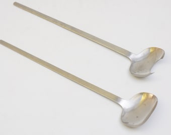 Vintage 60s Selandia Denmark Danish Modern Stainless Steel Salad Servers Utensils Mid Century Modern