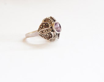 Amethyst & Marcasite Sterling Silver Ring Goth Boho Victorian Style Jewelry Gift