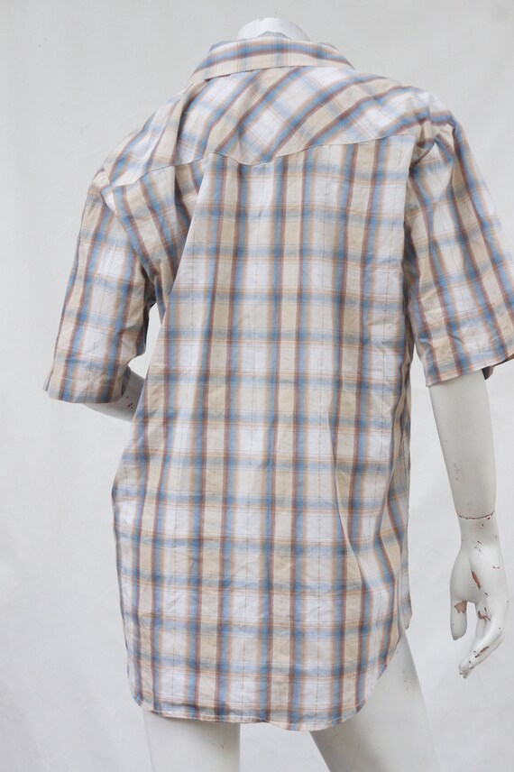 Vintage Men's Plaid Short Sleeve Western Shirt Co… - image 7