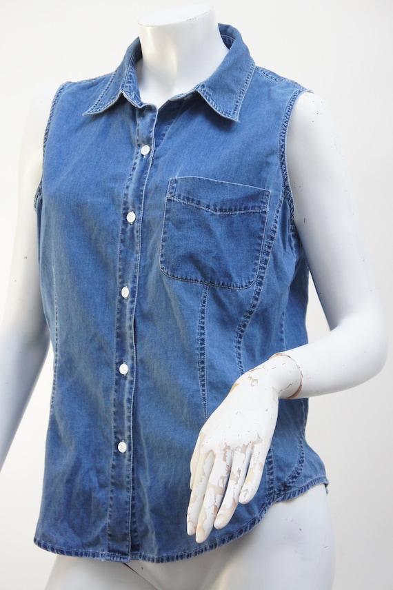 Vintage 90s Emanuel Ungaro Sleeveless Chambray Je… - image 4