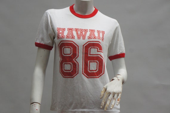 Vintage 70s-80s Hawaii 86 Ringer T-shirt Retro Gr… - image 1