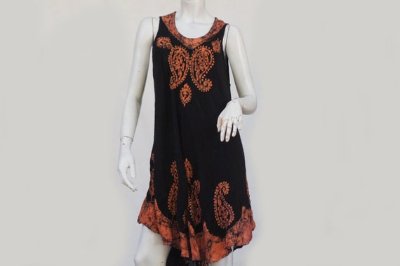 Vintage Embroidered Batik Paisley Print Indian Dr… - image 1