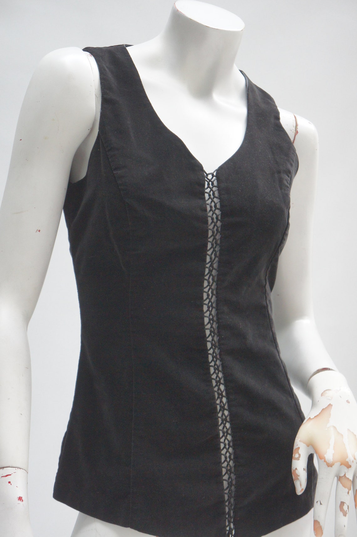Vintage Black Velvet Lace Up Vest By Sportsgirl Etsy