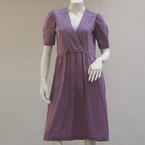 Vintage 70s-80s Sheer Purple Midi Dress with Puff Sleeves Cottagecore