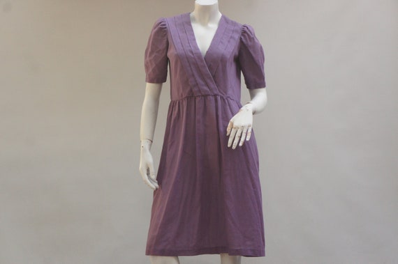 Vintage 70s-80s Sheer Purple Midi Dress with Puff… - image 1