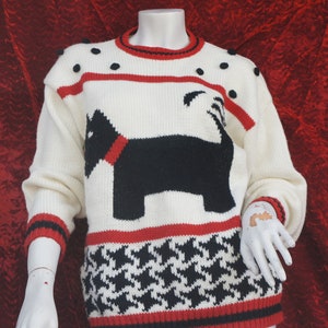 Vintage 90s Scottie Dog Houndstooth Print Knit Sweater By Beverly Hills Zoo Houndstooth Scottish Terrier Print Cottagecore Retro