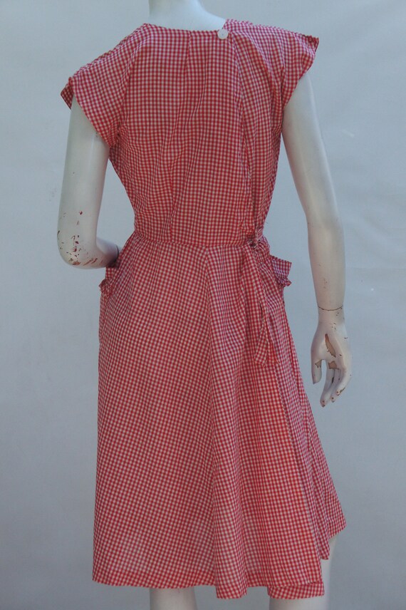 Vintage 40s-50s Gingham Pinafore Apron Dress Retr… - image 3