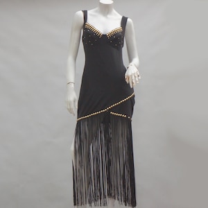 Vintage 80s Black Mini Dress With Long Fringe Goth Flapper Boho Cowgirl