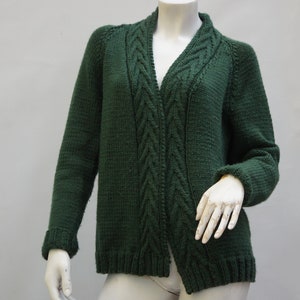 Vintage Handmade Hand Knit Green Sweater Cardigan