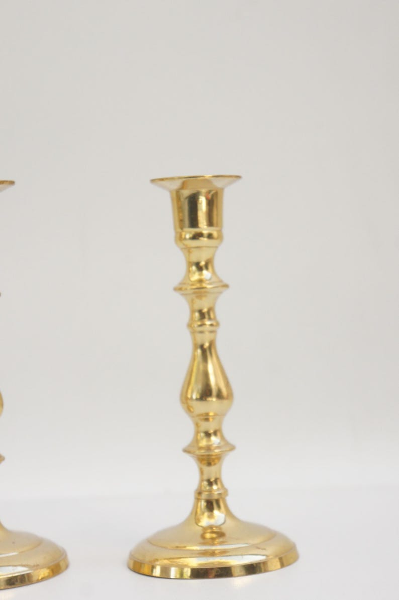 Vintage 70s-80s Brass Candlestick Holders Retro Boho Cottagecore Hollywood Regency Home Decor image 6