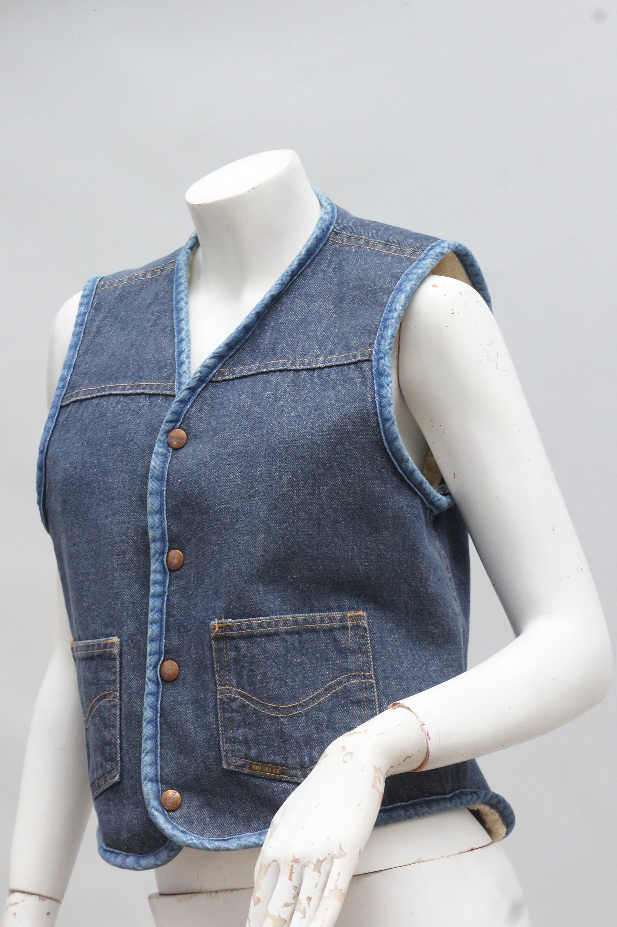 Vintage 70s Roebucks by Sears Sherpa Lined Denim Vest Jean