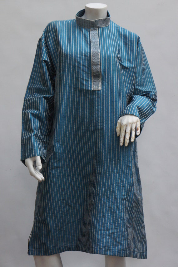 Vintage Craft India Teal Silk Kurta Shirt Dress L… - image 9