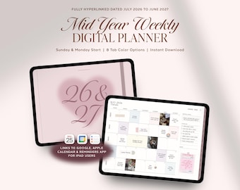 Agenda digitale di metà anno 2026-2027, agenda settimanale, agenda orizzontale, agenda Goodnotes, agenda per iPad, agenda Notability, agenda per studenti