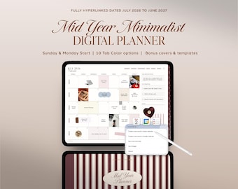 Agenda digitale di metà anno 2026-2027, agenda Goodnotes, agenda minimalista, agenda giornaliera, agenda accademica, agenda per iPad, agenda per studenti