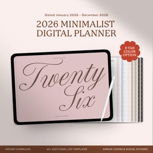 Planificador digital horizontal 2026, Planificador Goodnotes, Planificador minimalista, Planificador con hipervínculos para iPad, Plantilla de planificador diario con fechas