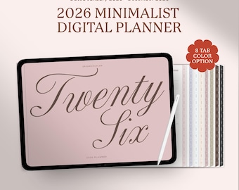 Planner digitale 2026 orizzontale, Planner Goodnotes, Planner minimalista, Planner con collegamento ipertestuale per iPad, Modello di planner giornaliero datato