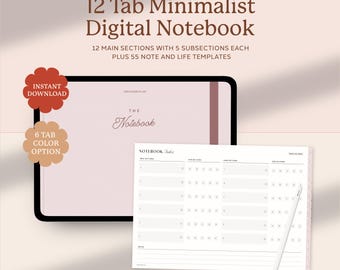Digital Notebook Goodnotes, Landscape Notebook, 12 Subject Student Notebook, Minimalist Digital Notebook, Hyperlinked Notebook for Ipad