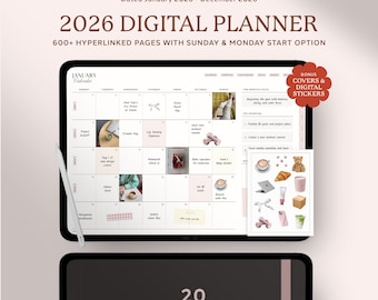 Planner digitale semplice 2026, Planner Goodnotes per iPad, Planner paesaggistico, Modello di planner mensile settimanale giornaliero, Planner minimalista datato