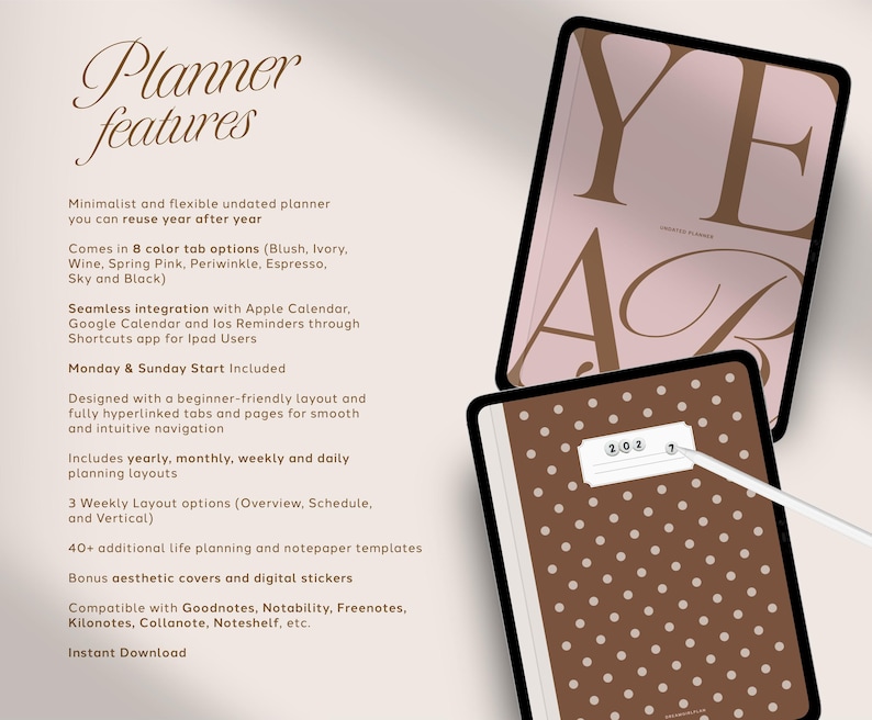 Undated Digital Planner, Goodnotes Planner, Digital Planner Template ...
