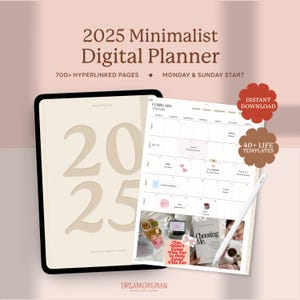 2025 Minimalist Digital Planner, Portrait Planner, Dated Planner, Monthly Planner, Goodnotes Notability Planner for Ipad, Simple Planner