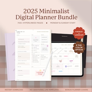 2025 Minimalistischer Digitaler Planer Bundle, Landschaftsplaner, Portrait Planer, Alltagsplaner, Datierter Planer, Goodnotes Planer