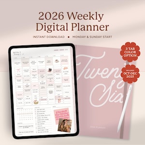 2026 Digital Planner, Weekly Planner, Goodnotes Planner, Ipad Planner, Minimalist Planner, Portrait Planner, Dated 2026 Planner