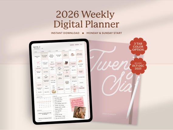 2026 Digital Planner, Weekly Planner, Goodnotes Planner, Ipad Planner, Minimalist Planner, Portrait Planner, Dated 2026 Planner