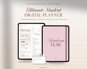 Agenda étudiant 2026-2027, Agenda scolaire, Agenda numérique pour les études, Agenda universitaire, Agenda Goodnotes, Agenda iPad, Agenda format portrait