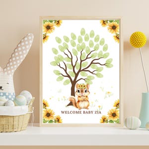 Sunflower Baby Shower Guestbook Tree | Fingerprint Keepsake (Editable Canva Template)