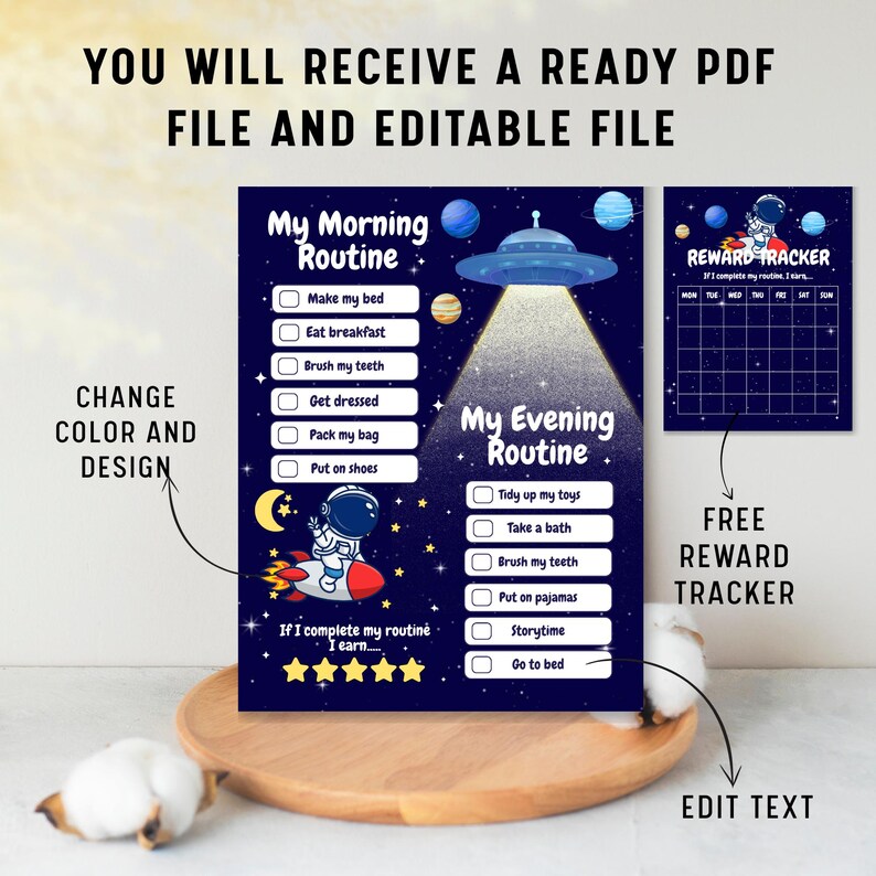 Editable Space Routine Chart for Kids | Morning & Evening Visual ...