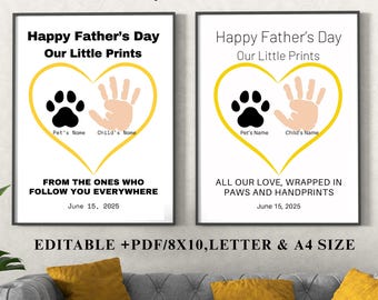 Personalized Father's Day Handprint Paw Print Gift: DIY Keepsake (Canva Template - Digital Download)