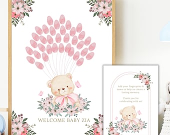 Teddy Bear Fingerprint Guestbook: Baby Shower Keepsake (Editable Canva Template)