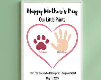 Mother's Day Handprint Paw Print Art: Keepsake Gift (Canva Template)
