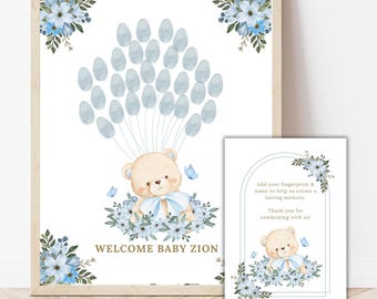 Teddy Bear Fingerprint Guestbook: Baby Shower Keepsake (Editable Canva Template)