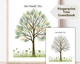 Fingerprint Tree Guestbook Printable | Wedding, Anniversary (Editable Canva Template)