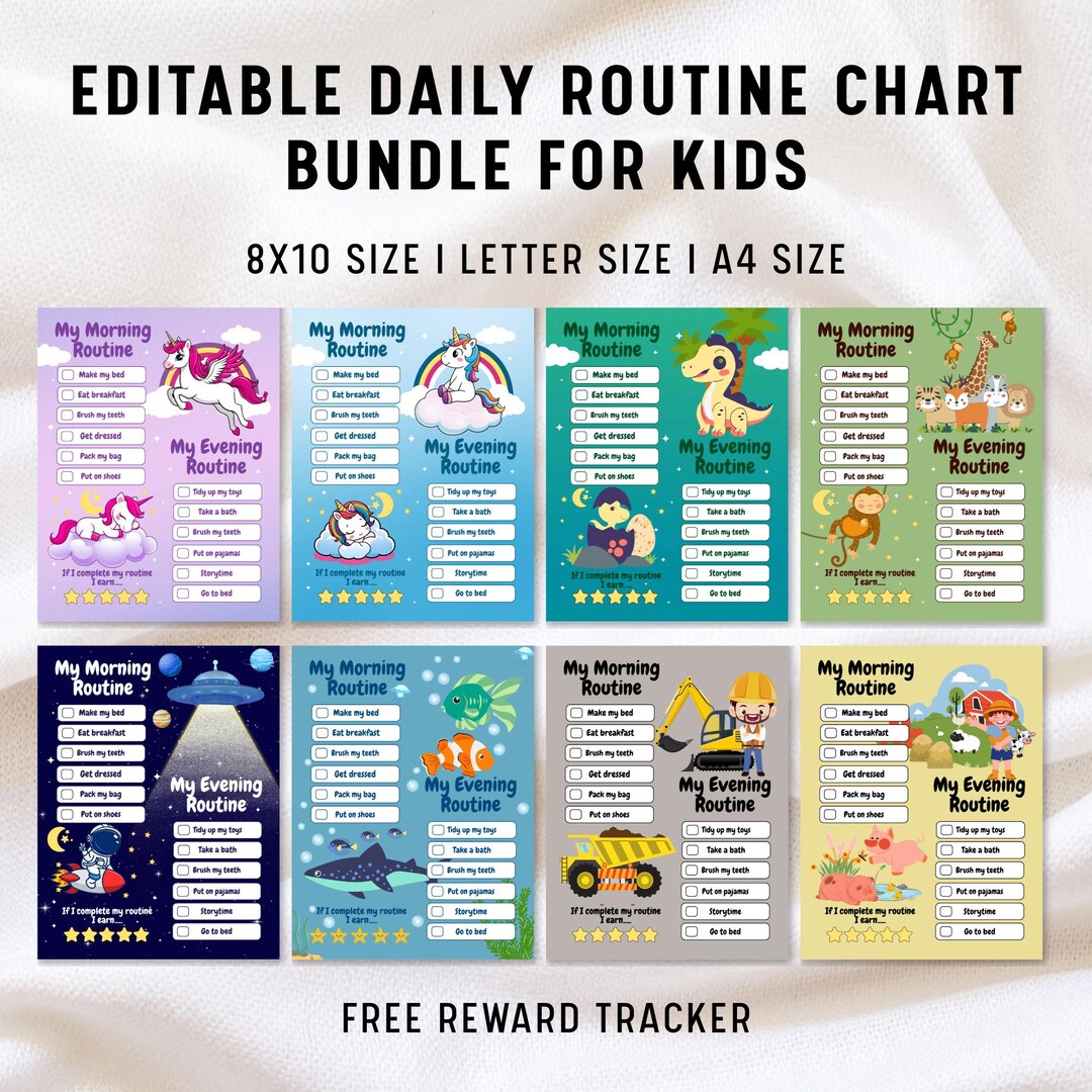 Kids Routine Chart Bundle: 8 Fun Themes, Reward Tracker (canva ...